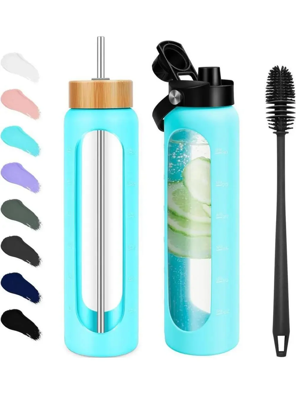 FULBEVY 32 oz Glass Water Bottles 2 Lids